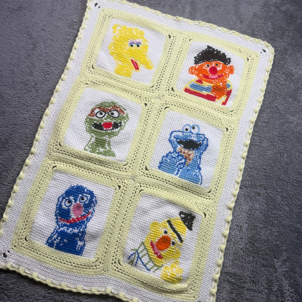 Vintage Handmade Sesame Street Crochet Baby Blanket - Picture 2 of 5